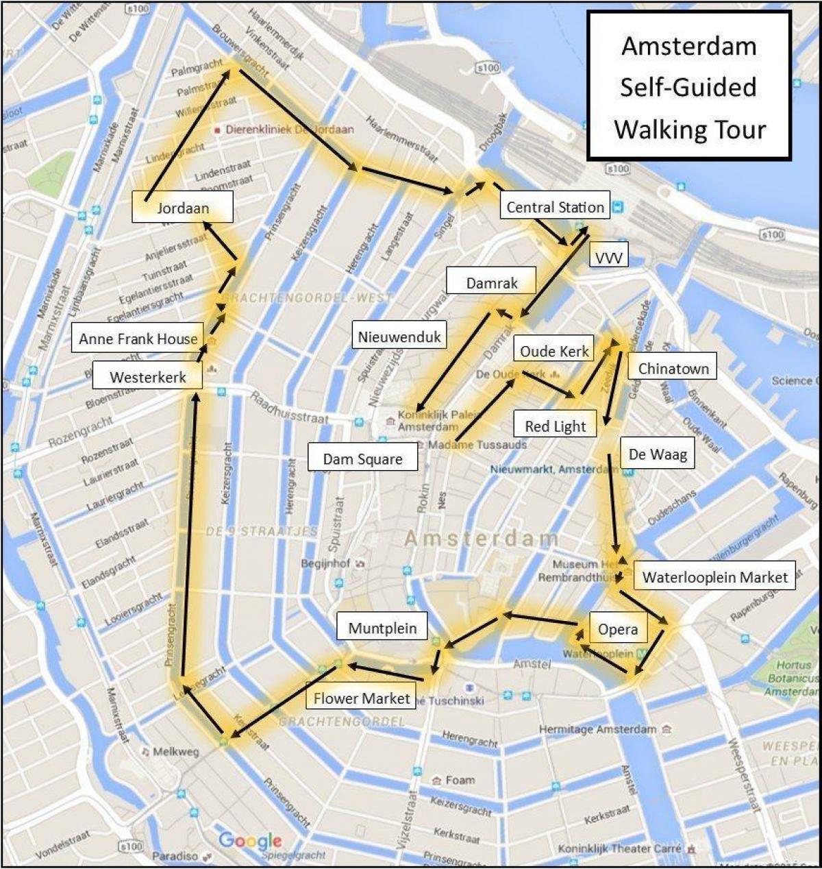 Amsterdam, visite à pied de la carte
