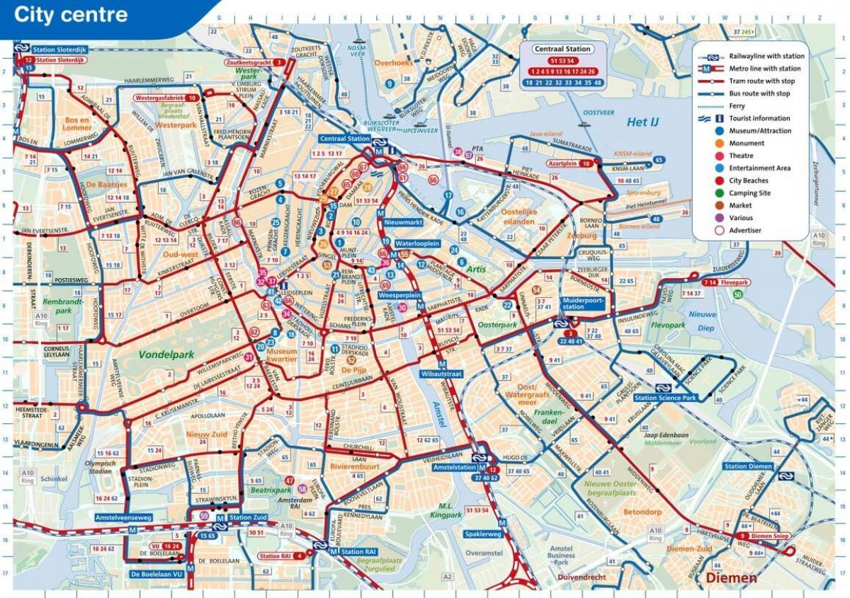 La ville d'Amsterdam carte de transport