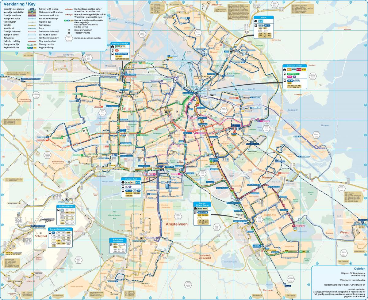 la carte de Amsterdam transports publics