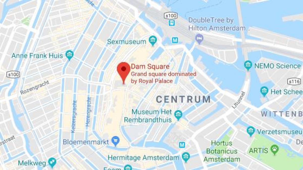 la carte de Amsterdam, la place du dam