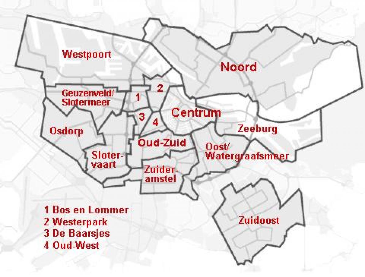 quartiers de carte d'Amsterdam