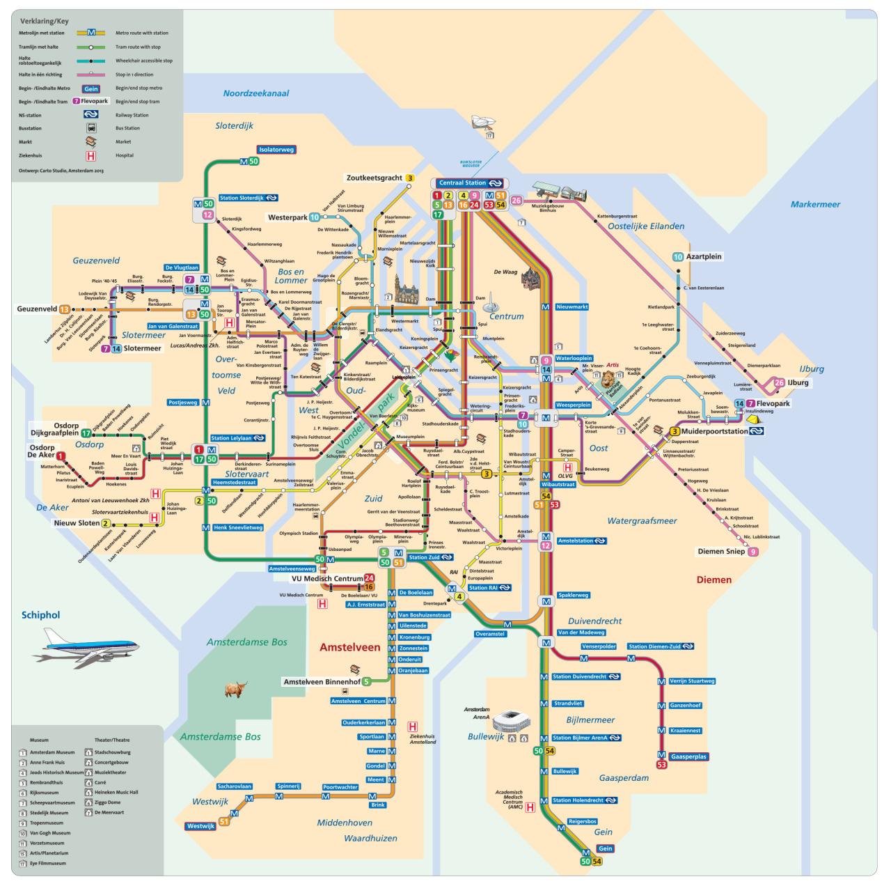 Amsterdam transit  carte  Amsterdam transports publics de 