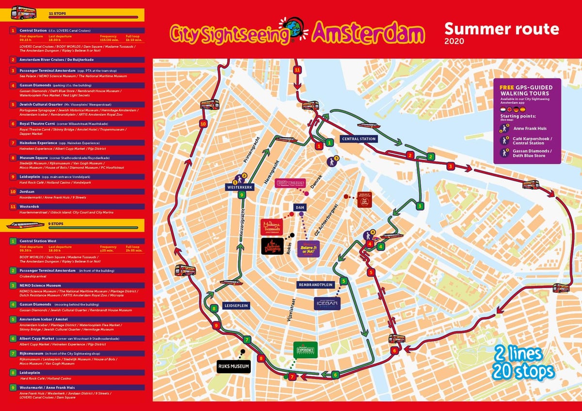la carte de Amsterdam croisière sur le canal