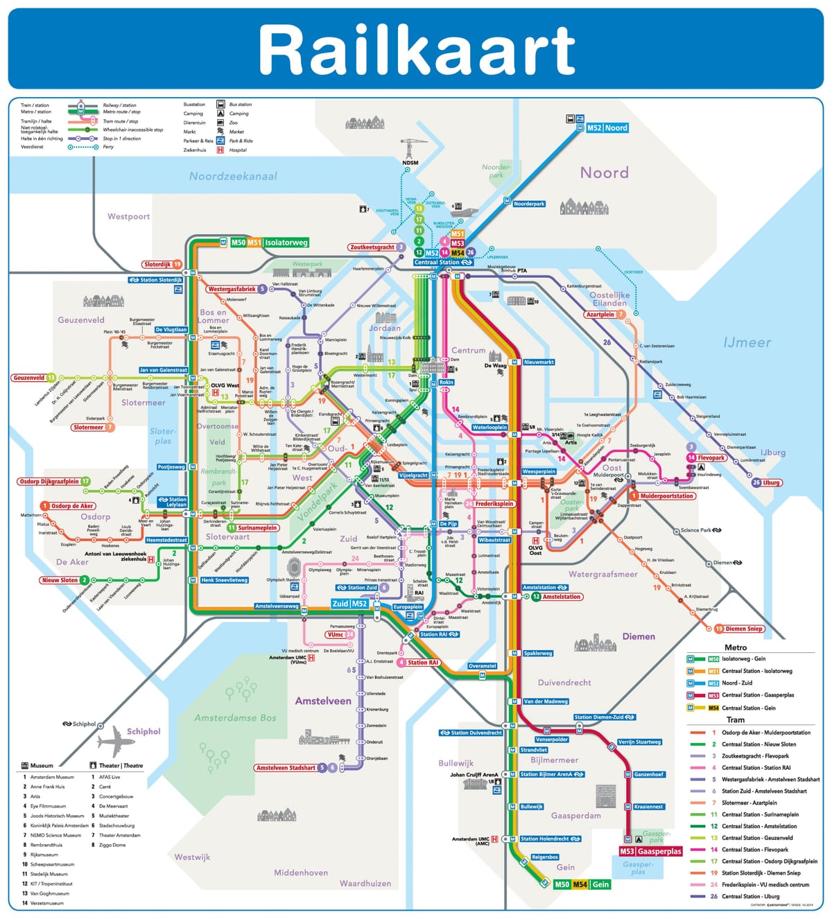 Amsterdam, de tramway et de métro de la carte