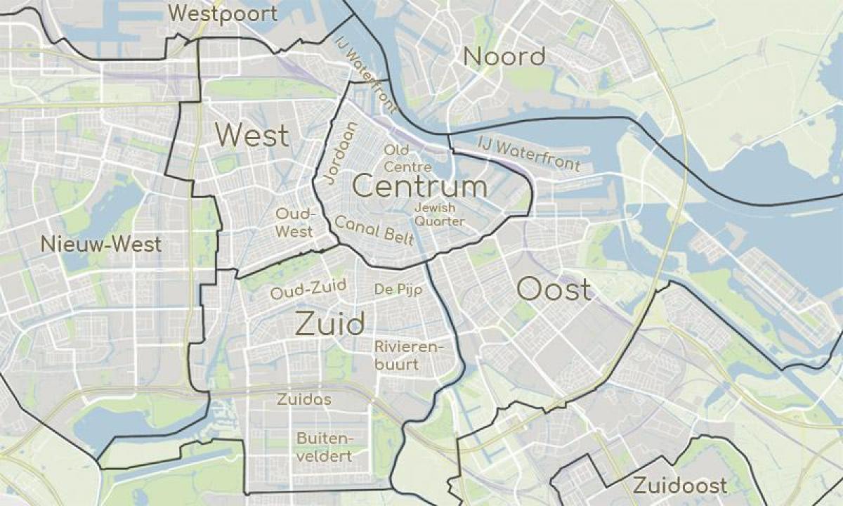 la carte de Amsterdam, montrant les districts