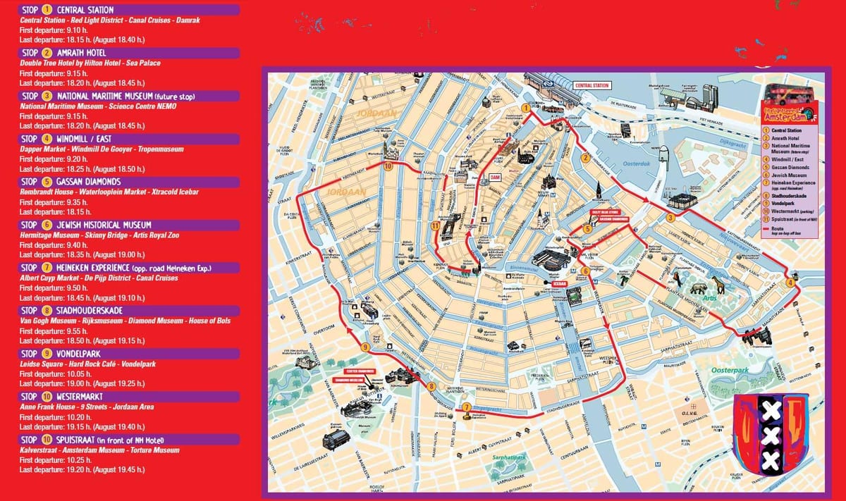 Amsterdam hop on hop-off tour en bus de la carte