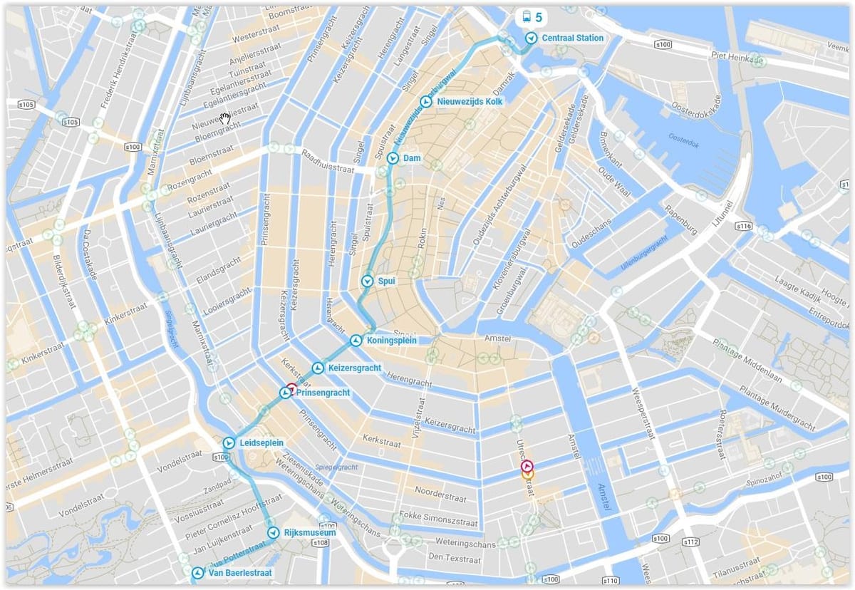 tram 5 Amsterdam la carte de l'itinéraire