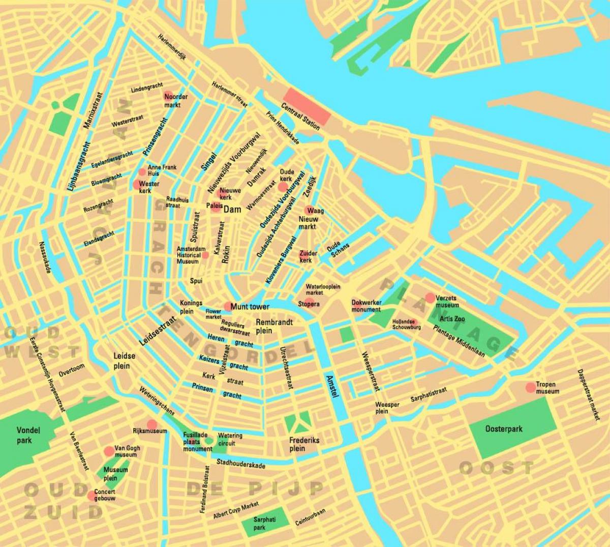 les zones de la carte d'Amsterdam