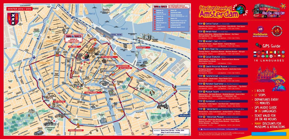 Amsterdam hop on hop off bus de la carte