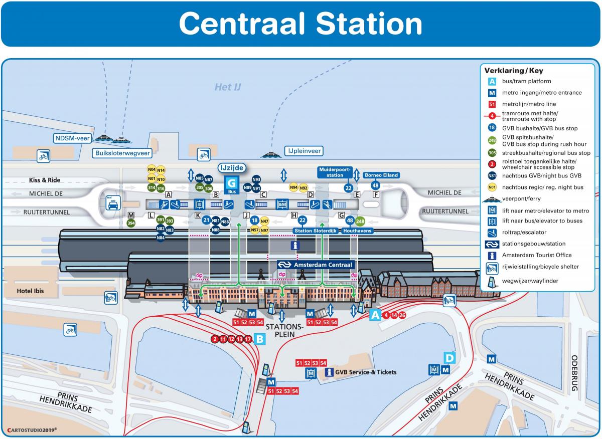 La gare centrale d'Amsterdam carte