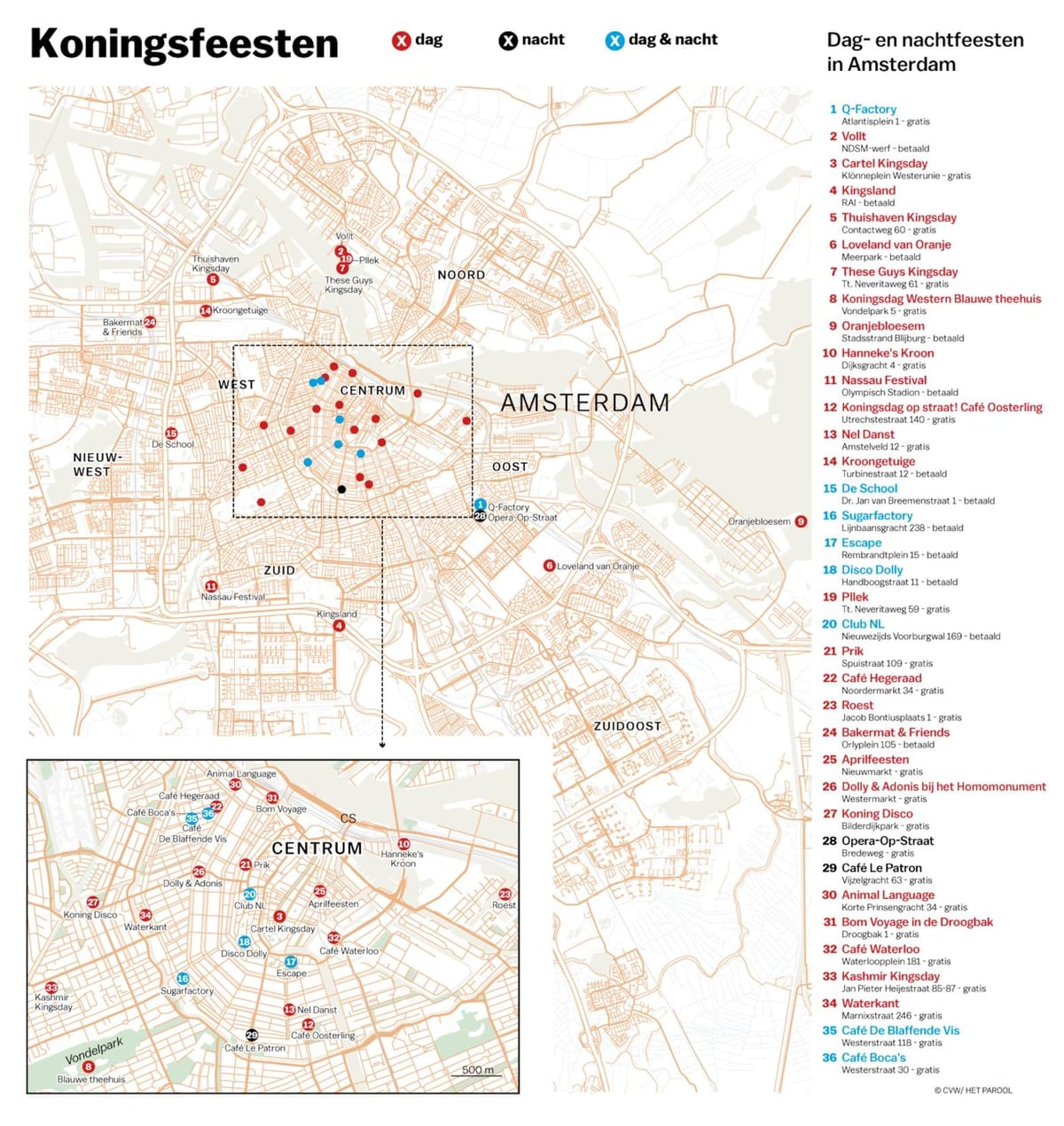 carte de la vie nocturne d'Amsterdam