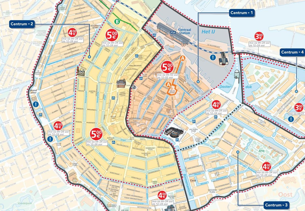 Amsterdam zones de stationnement la carte