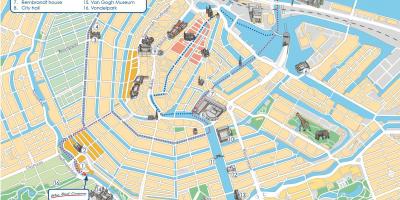 La carte de Amsterdam en bateau sur le canal de l'itinéraire