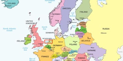 Amsterdam sur la carte de l'europe