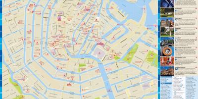 Amsterdam, carte de la ville avec des attractions touristiques