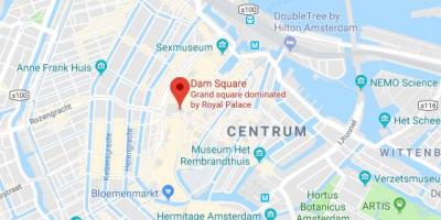 La carte de Amsterdam, la place du dam